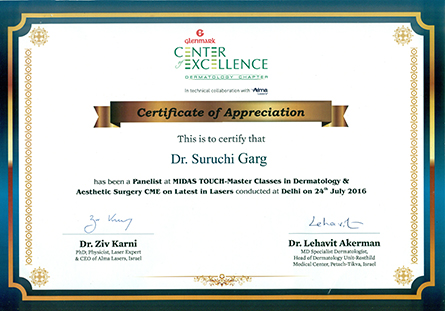 Glenmark Center of Excellence Certificate, 2016