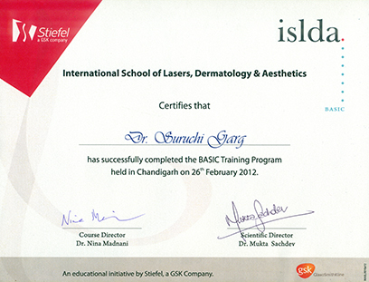 International School of Lasers, Dermatology & Aesthetics Training Certificate, 2012