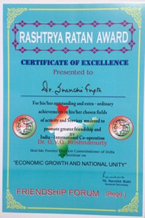 Rshtriya Ratan Award Certificate